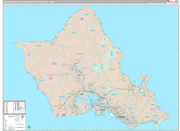 Urban Honolulu, HI Metro Area Wall Map